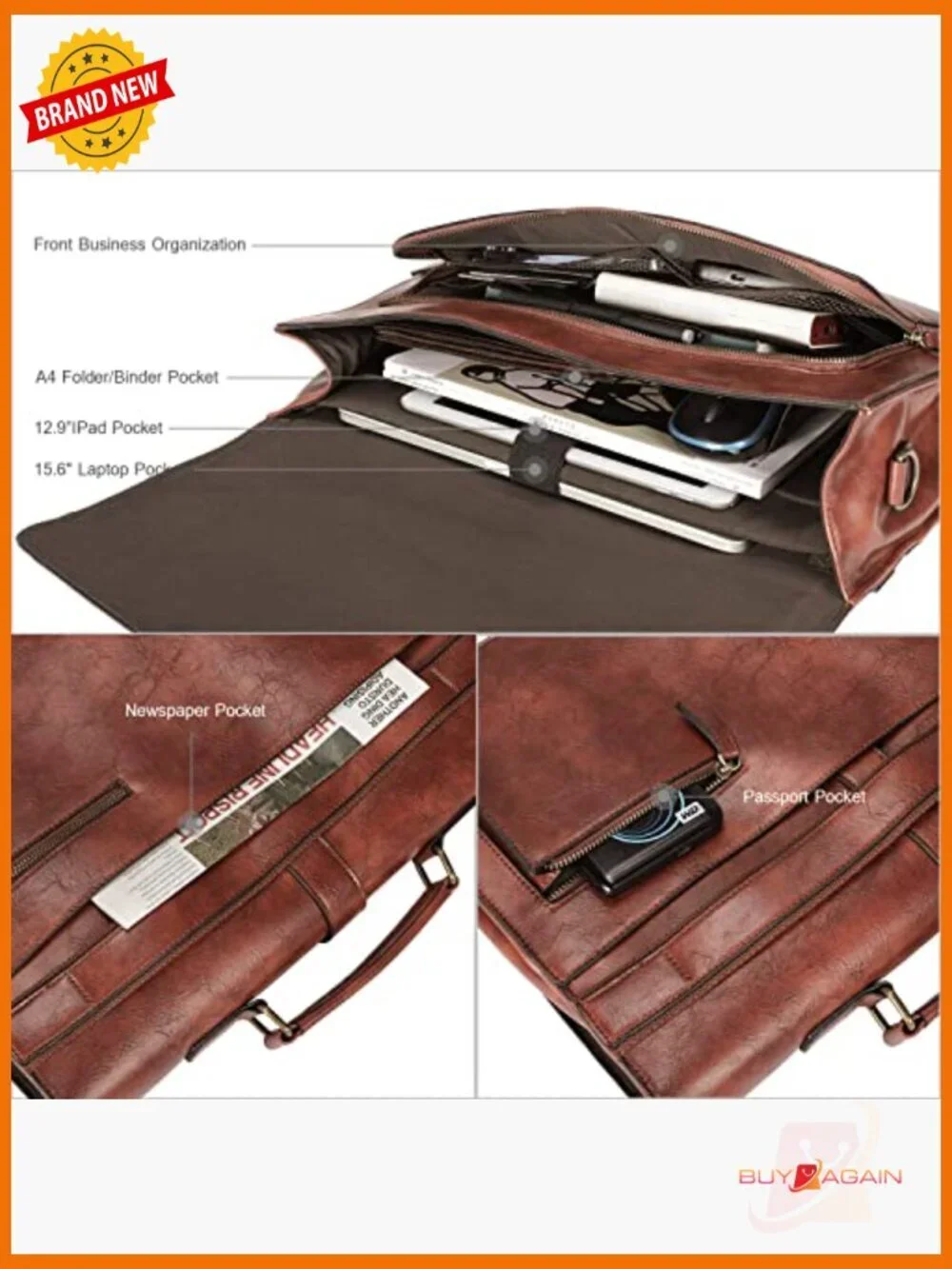 Vintage Leather Laptop Messenger Bag 15.6
